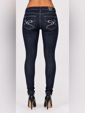 Black Rose Ladies Low Rise Skinny Jean with Embroidered Pockets – Indigo